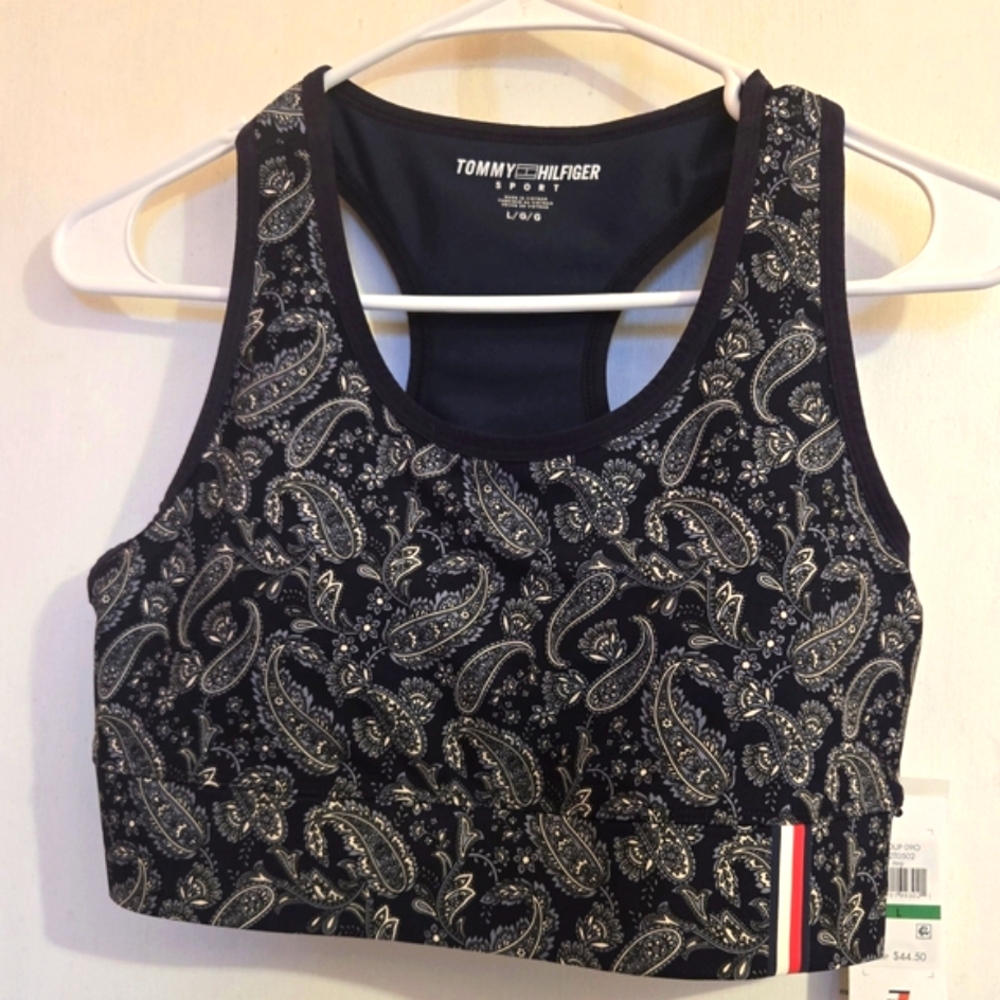 Tommy Hilfiger Dark Blue Sports Bra with Metallic Pattern SIZE LARGE